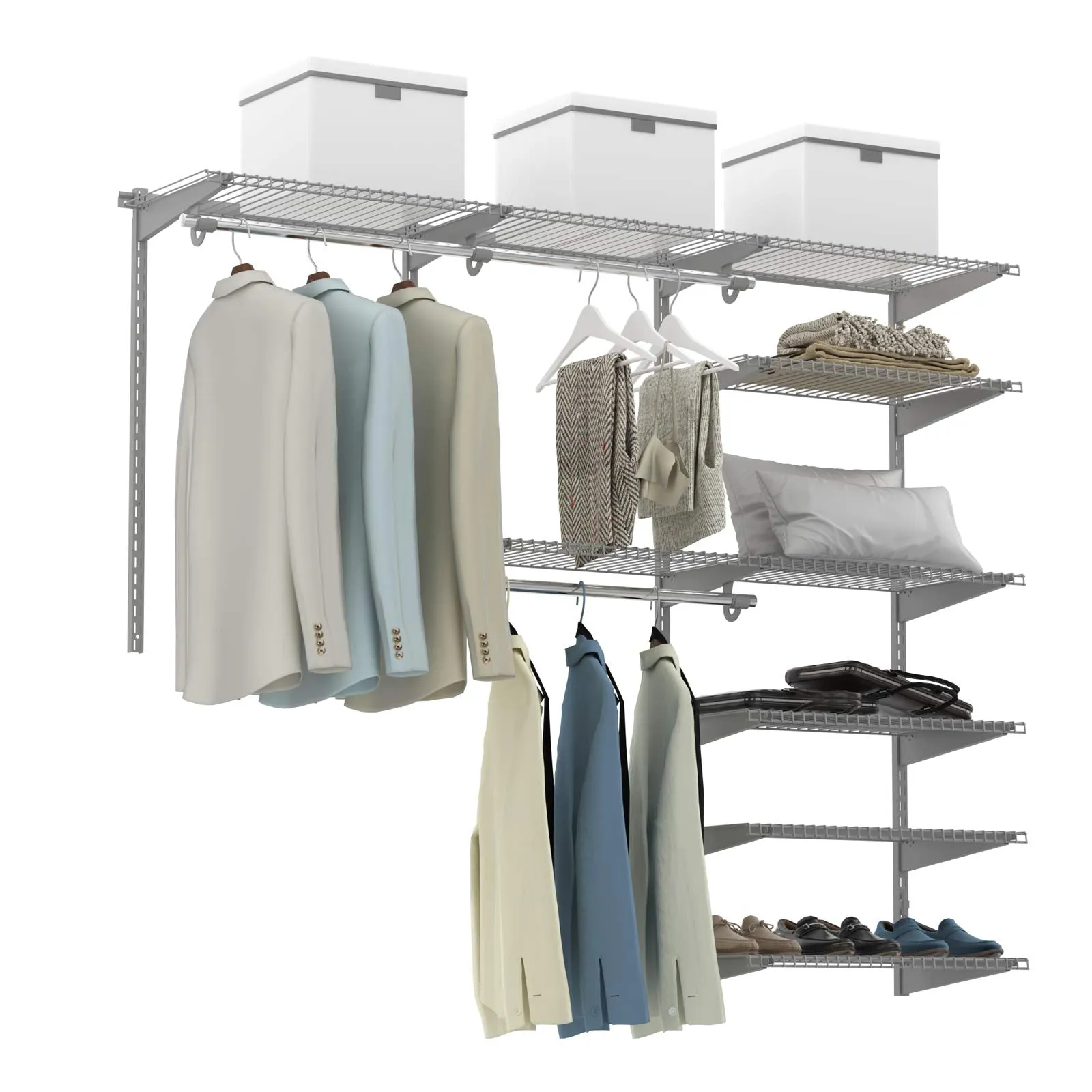 Tangkula 4 to 6 FT Custom Closet Organizer System Kit, Wall-Mounted Storage Organizer with Wire Shelving and Hanging Rods