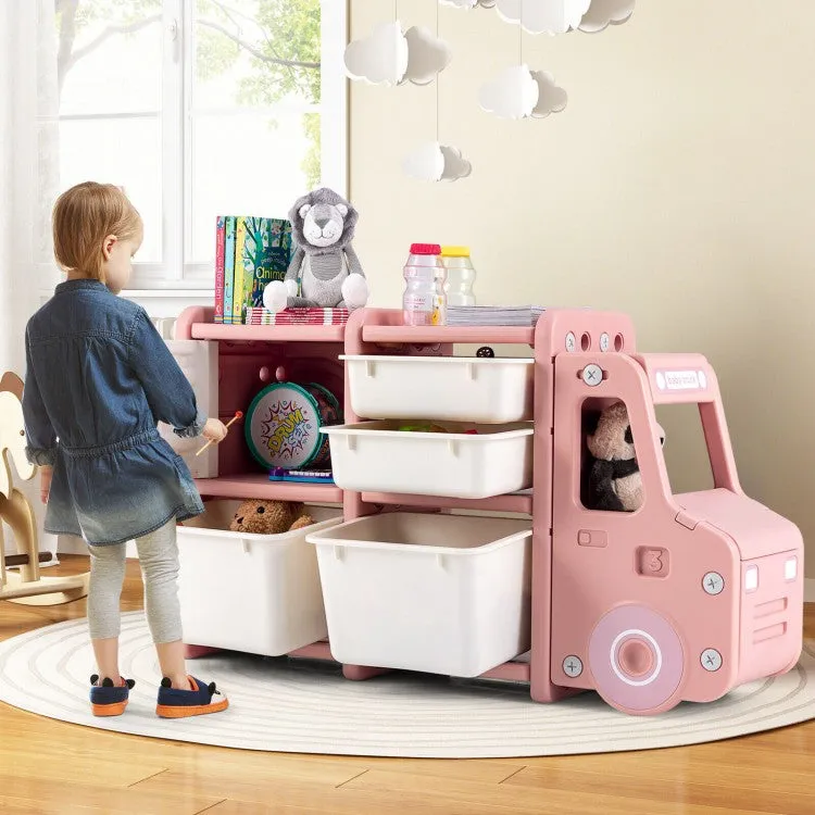 Toddler Truck Storage Organizer with Plastic Bins - Pink