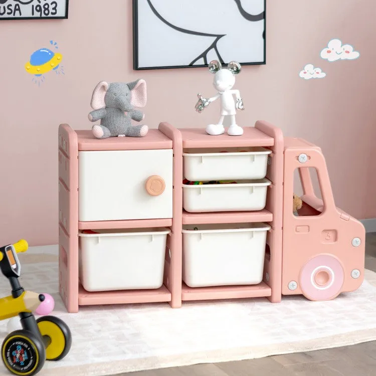 Toddler Truck Storage Organizer with Plastic Bins - Pink