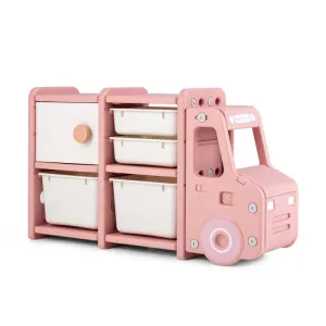 Toddler Truck Storage Organizer with Plastic Bins - Pink