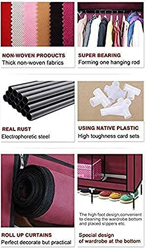 Urbane Home Foldable Wardrobe for Clothes|Non Woven 2 Door Portable Clothes Rack|6 Shelves Almirah for Clothes (Maroon)