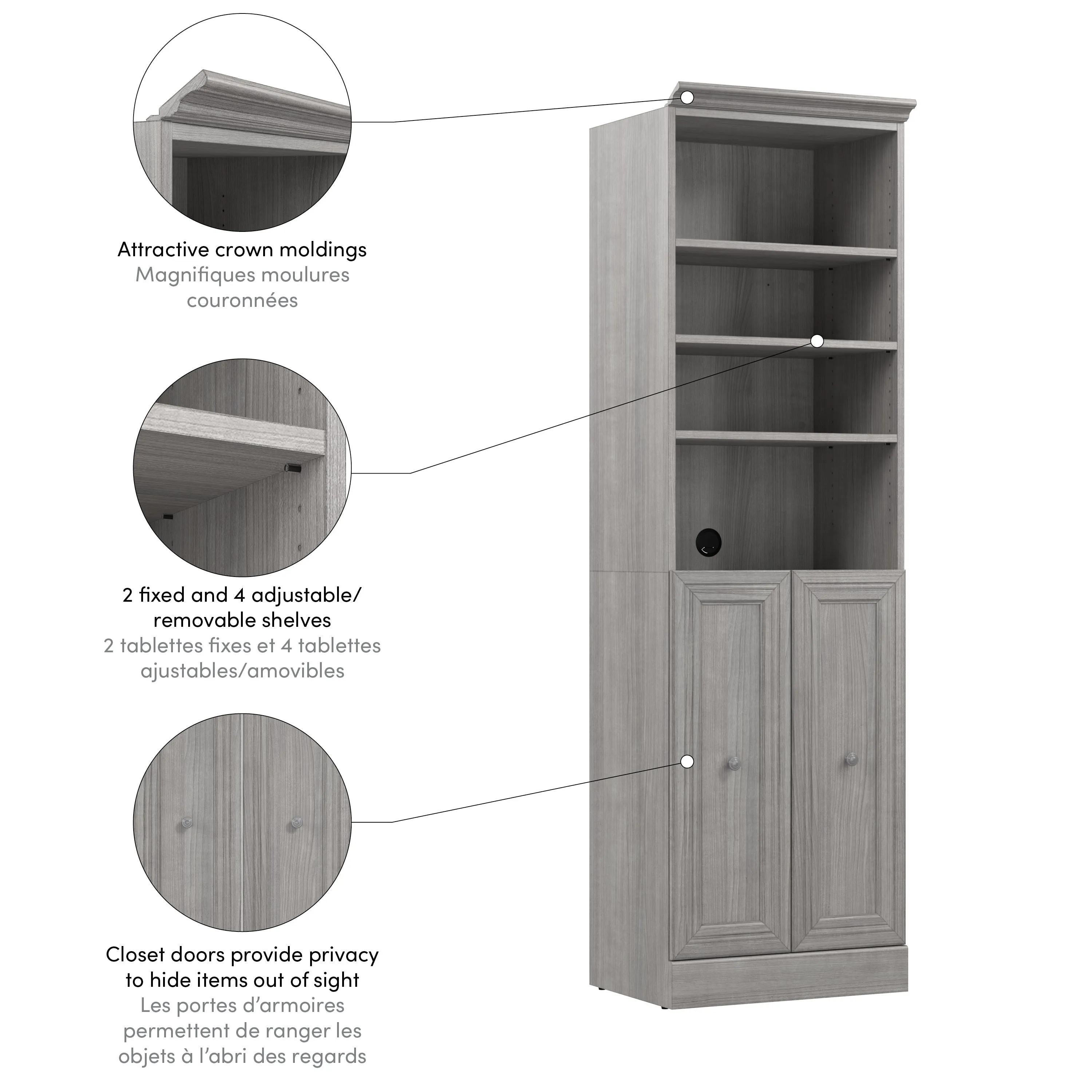 Versatile 25W Closet Organizer with Doors - Available in 2 Colours