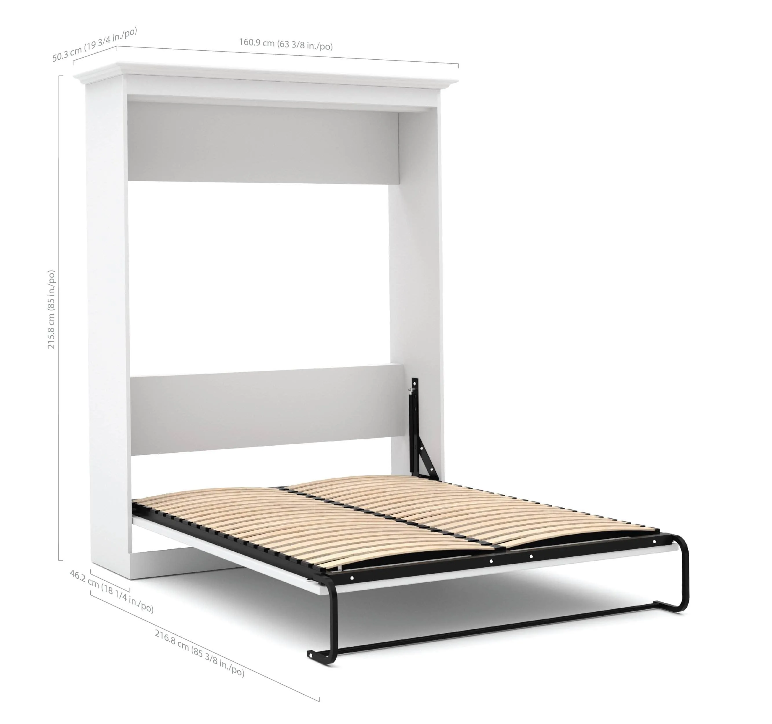 Versatile Full Murphy Wall Bed and 1 Storage Unit with Drawers (84”) - White