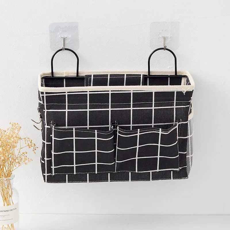 Wall Hanging Linen Fabric Door Hanging Storage Baskets with Pockets