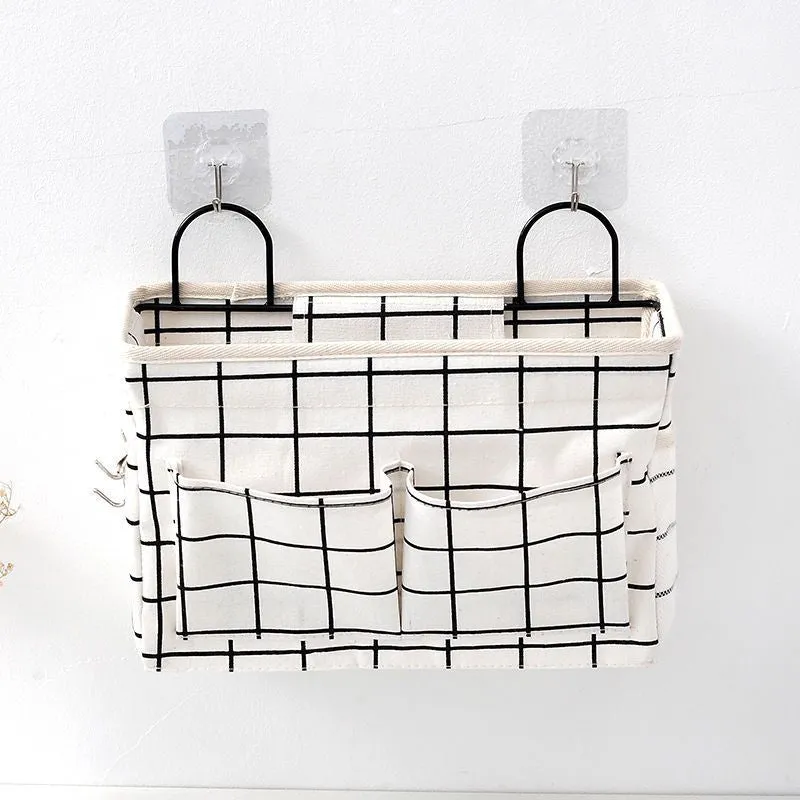 Wall Hanging Linen Fabric Door Hanging Storage Baskets with Pockets