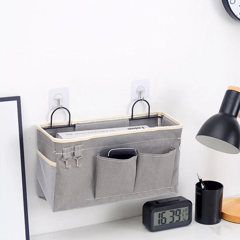 Wall Hanging Linen Fabric Door Hanging Storage Baskets with Pockets