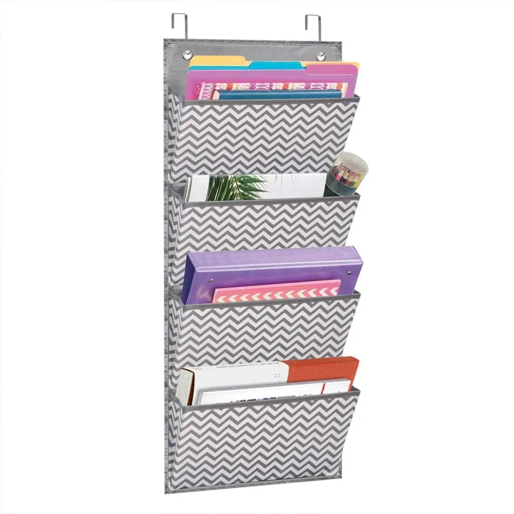 Wall Mount/Over Door File Hanging Storage Organizer - 4 Large Office Supplies File Document Organizer Holder for Office Supplies, School, Classroom, Office or Home Use, Wave Pattern