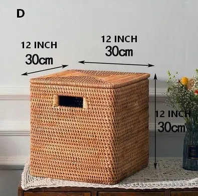 Wicker Rectangular Storage Basket with Lid, Extra Large Storage Baskets for Clothes, Kitchen Storage Baskets, Oversized Storage Baskets for Bedroom