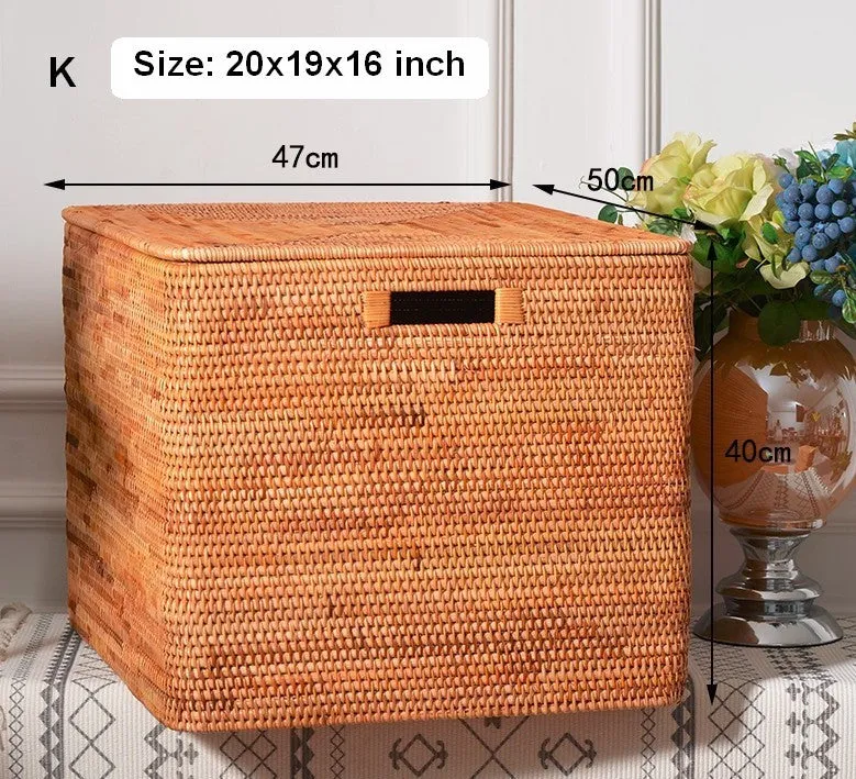 Wicker Rectangular Storage Basket with Lid, Extra Large Storage Baskets for Clothes, Kitchen Storage Baskets, Oversized Storage Baskets for Bedroom