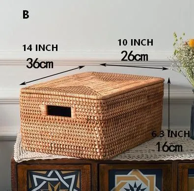 Wicker Rectangular Storage Basket with Lid, Extra Large Storage Baskets for Clothes, Kitchen Storage Baskets, Oversized Storage Baskets for Bedroom