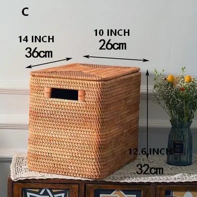 Wicker Rectangular Storage Basket with Lid, Extra Large Storage Baskets for Clothes, Kitchen Storage Baskets, Oversized Storage Baskets for Bedroom