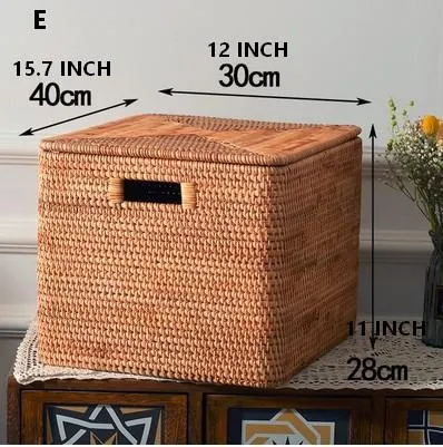 Wicker Rectangular Storage Basket with Lid, Extra Large Storage Baskets for Clothes, Kitchen Storage Baskets, Oversized Storage Baskets for Bedroom