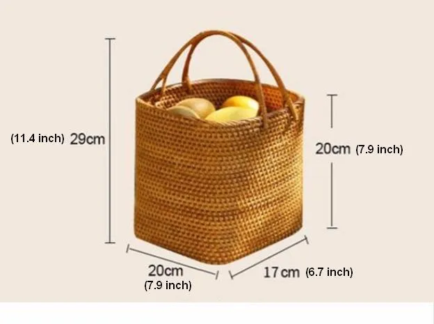 Woven Rattan Storage Basket with Handle, Storage Basket for Picnic, Fruit Storage Basket, Kitchen Storage Basekt