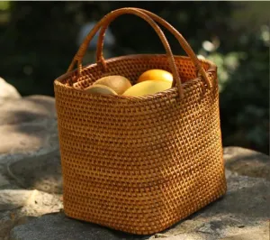 Woven Rattan Storage Basket with Handle, Storage Basket for Picnic, Fruit Storage Basket, Kitchen Storage Basekt