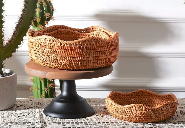 Woven Round Storage Baskets, Rattan Storage Baskets, Storage Baskets for Kitchen, Pantry Storage Baskets