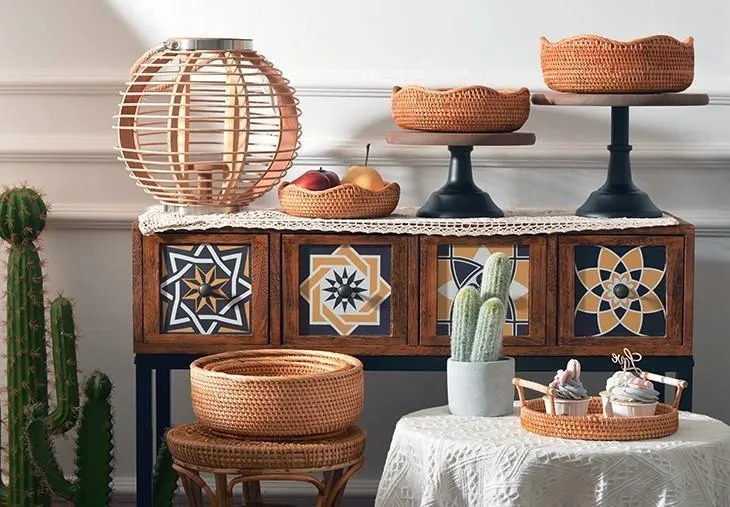 Woven Round Storage Baskets, Rattan Storage Baskets, Storage Baskets for Kitchen, Pantry Storage Baskets