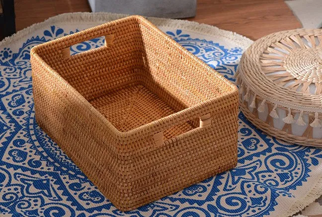 Woven Storage Baskets, Rectangular Storage Baskets, Rattan Storage Basket for Shelves, Kitchen Storage Baskets, Storage Baskets for Bathroom