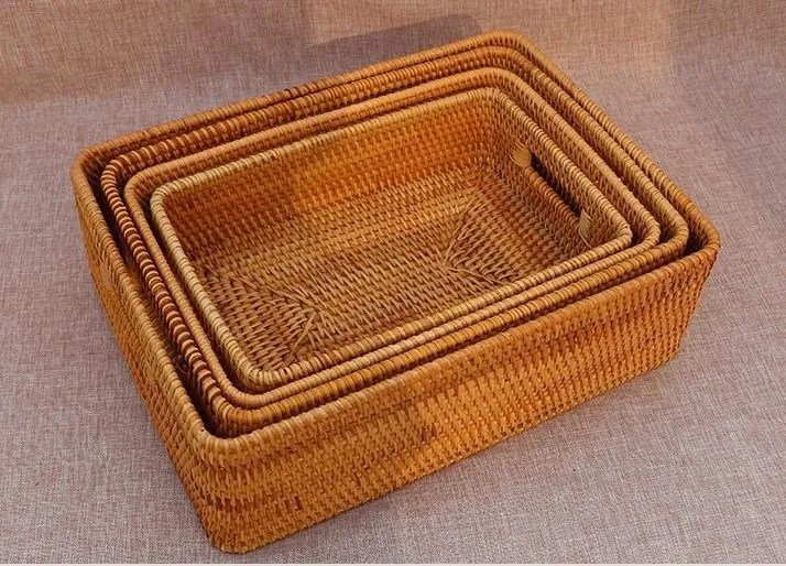 Woven Storage Baskets, Rectangular Storage Baskets, Rattan Storage Basket for Shelves, Kitchen Storage Baskets, Storage Baskets for Bathroom