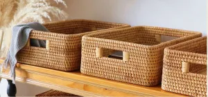 Woven Storage Baskets, Rectangular Storage Baskets, Rattan Storage Basket for Shelves, Kitchen Storage Baskets, Storage Baskets for Bathroom