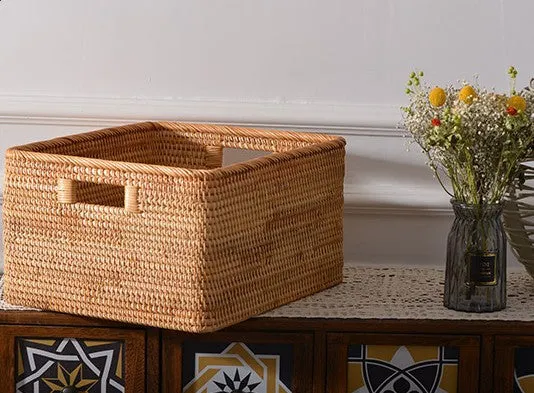 Woven Storage Baskets, Rectangular Storage Baskets, Rattan Storage Basket for Shelves, Kitchen Storage Baskets, Storage Baskets for Bathroom