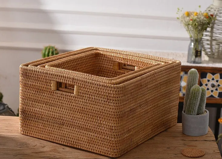 Woven Storage Baskets, Rectangular Storage Baskets, Rattan Storage Basket for Shelves, Kitchen Storage Baskets, Storage Baskets for Bathroom